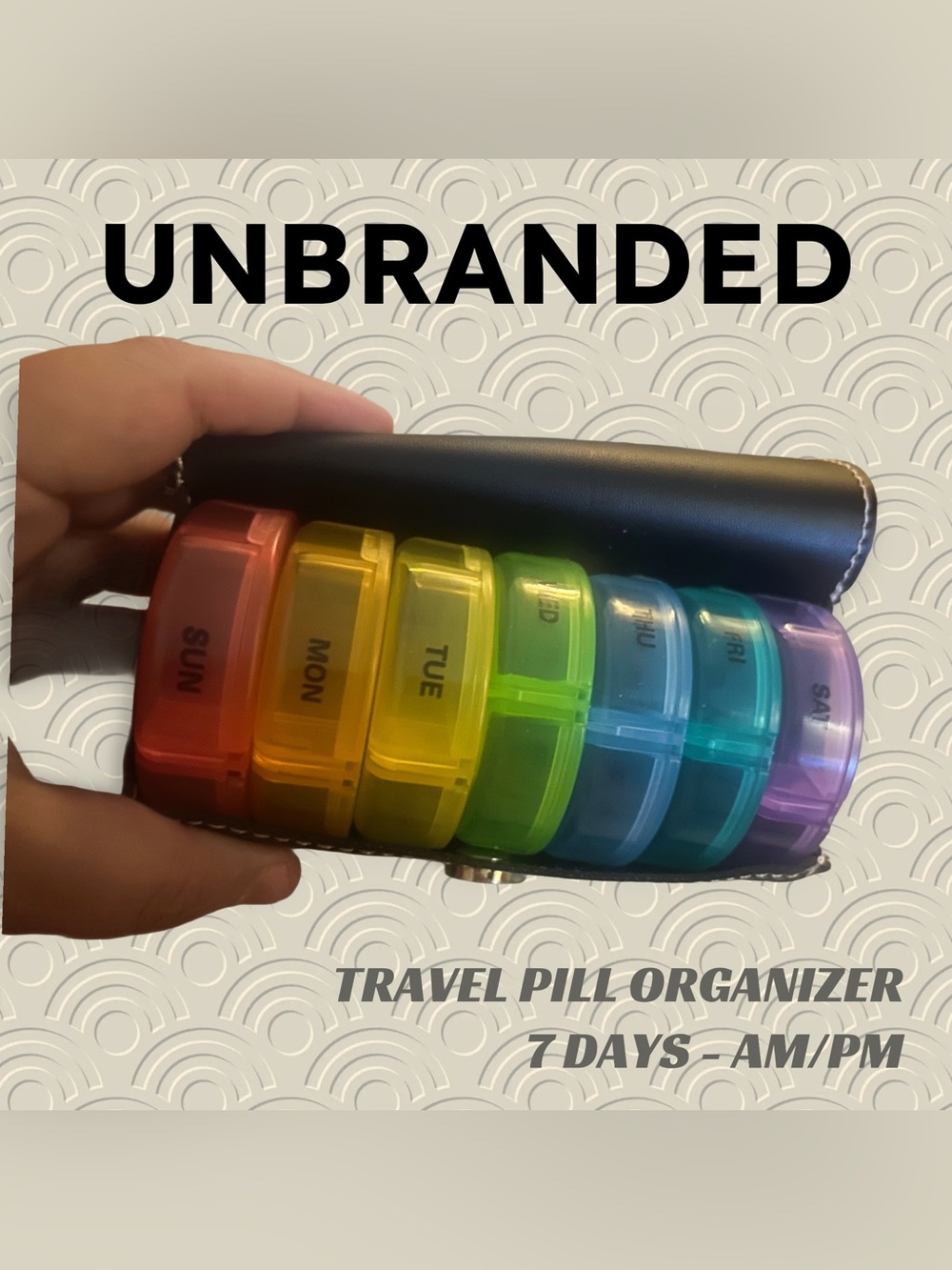 👍VGUC UBRANDED | Pills travel organizer 7 days AM/PM in Faux Leather case